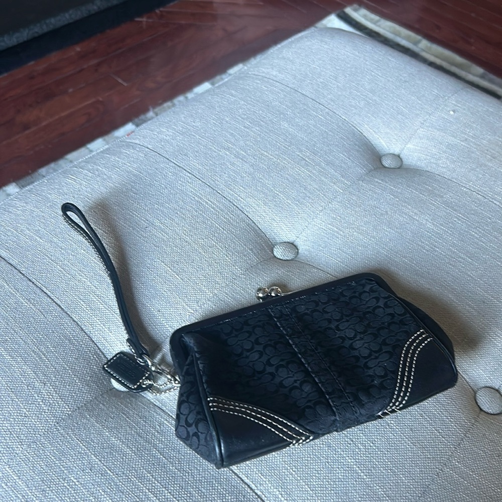Coach Black Wristlet Clutch with Silver Accents